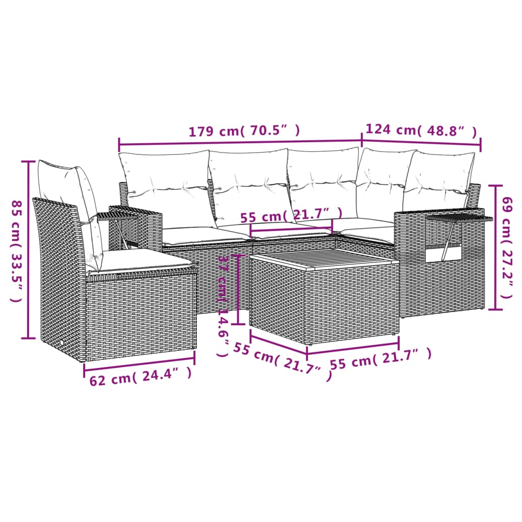 Set Divani da Giardino 6 pz con Cuscini Nero in Polyrattan | homemem39