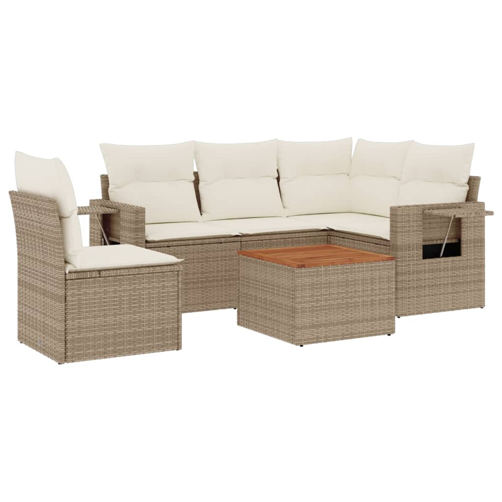 Set Divano da Giardino 6 pz con Cuscini Beige in Polyrattan - homemem39