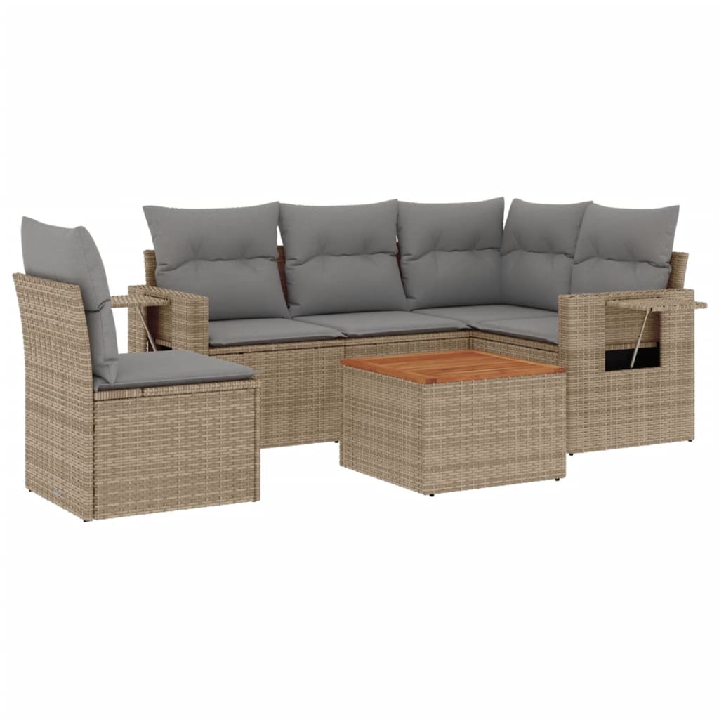 Set Divano da Giardino 6 pz con Cuscini Beige in Polyrattan - homemem39