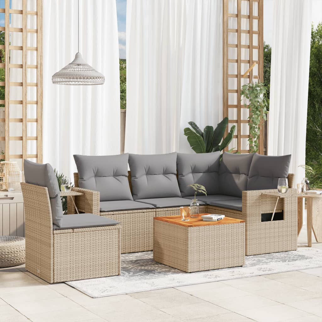 Set Divano da Giardino 6 pz con Cuscini Beige in Polyrattan - homemem39