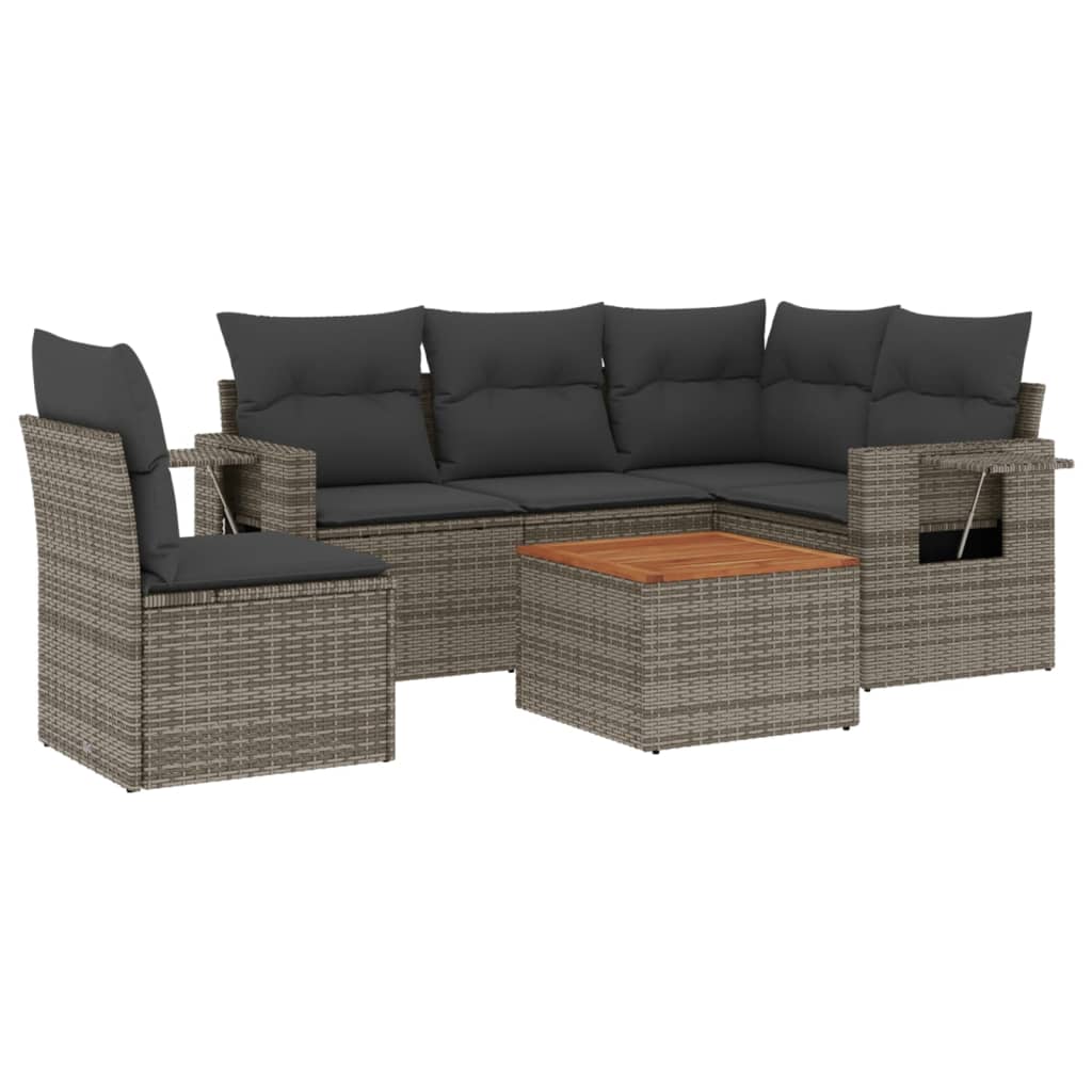 Set Divano da Giardino 6 pz con Cuscini Grigio in Polyrattan - homemem39