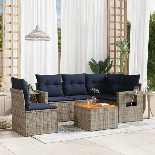 Set Divani da Giardino 6 pz con Cuscini Grigio in Polyrattan | homemem39