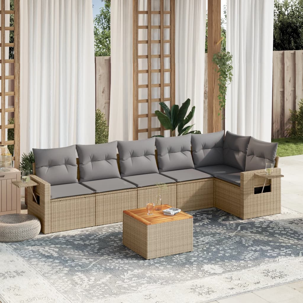 Set Divani da Giardino 7 pz con Cuscini Beige in Polyrattan - homemem39