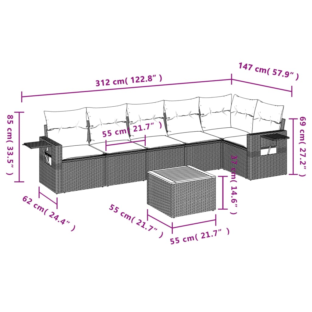 Set Divani da Giardino 7 pz con Cuscini Grigio in Polyrattan - homemem39