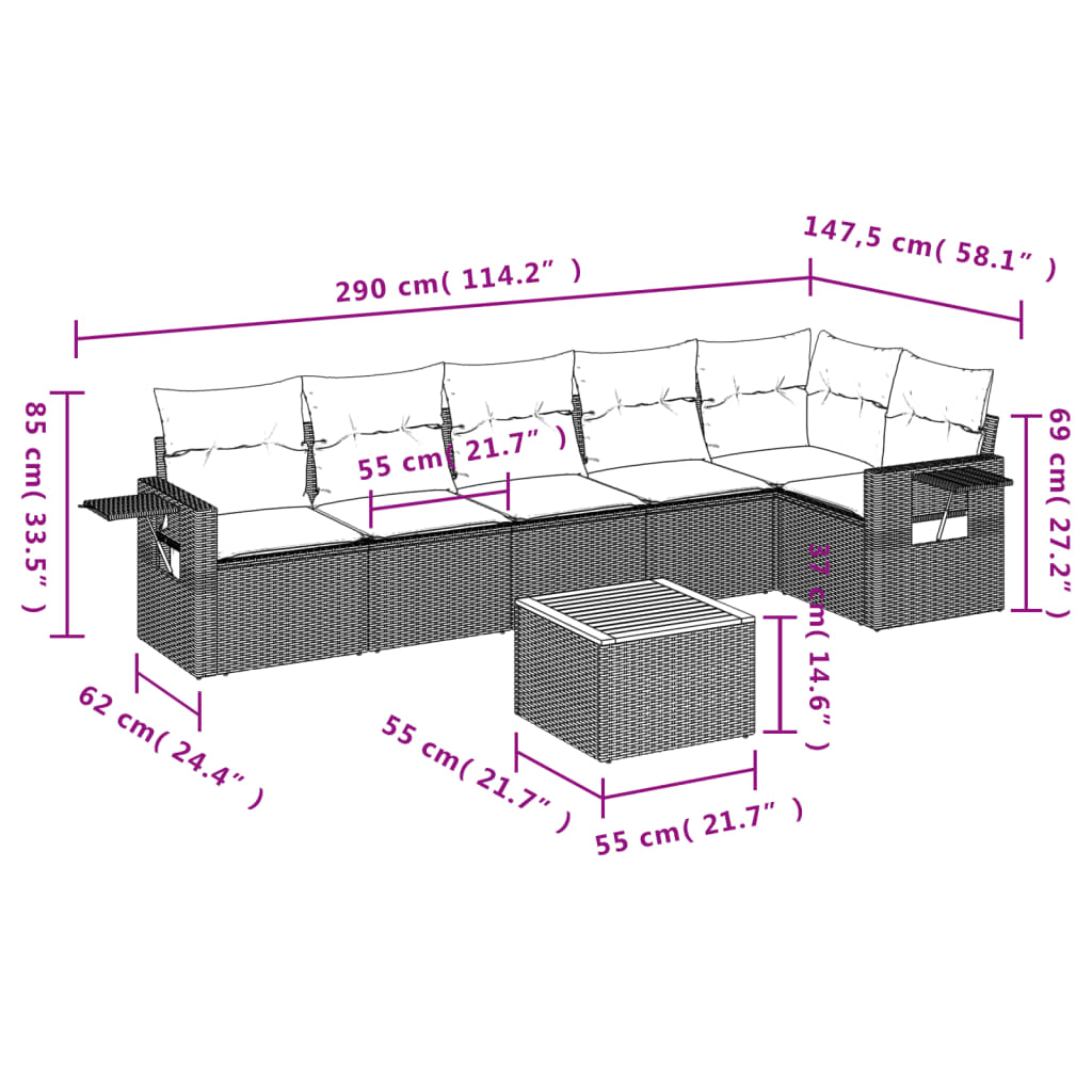 Set Divani da Giardino 7 pz con Cuscini Grigio in Polyrattan | homemem39
