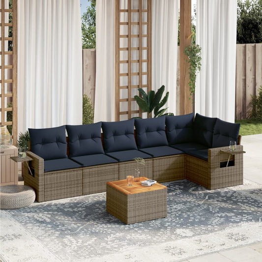 Set Divani da Giardino 7 pz con Cuscini Grigio in Polyrattan | homemem39