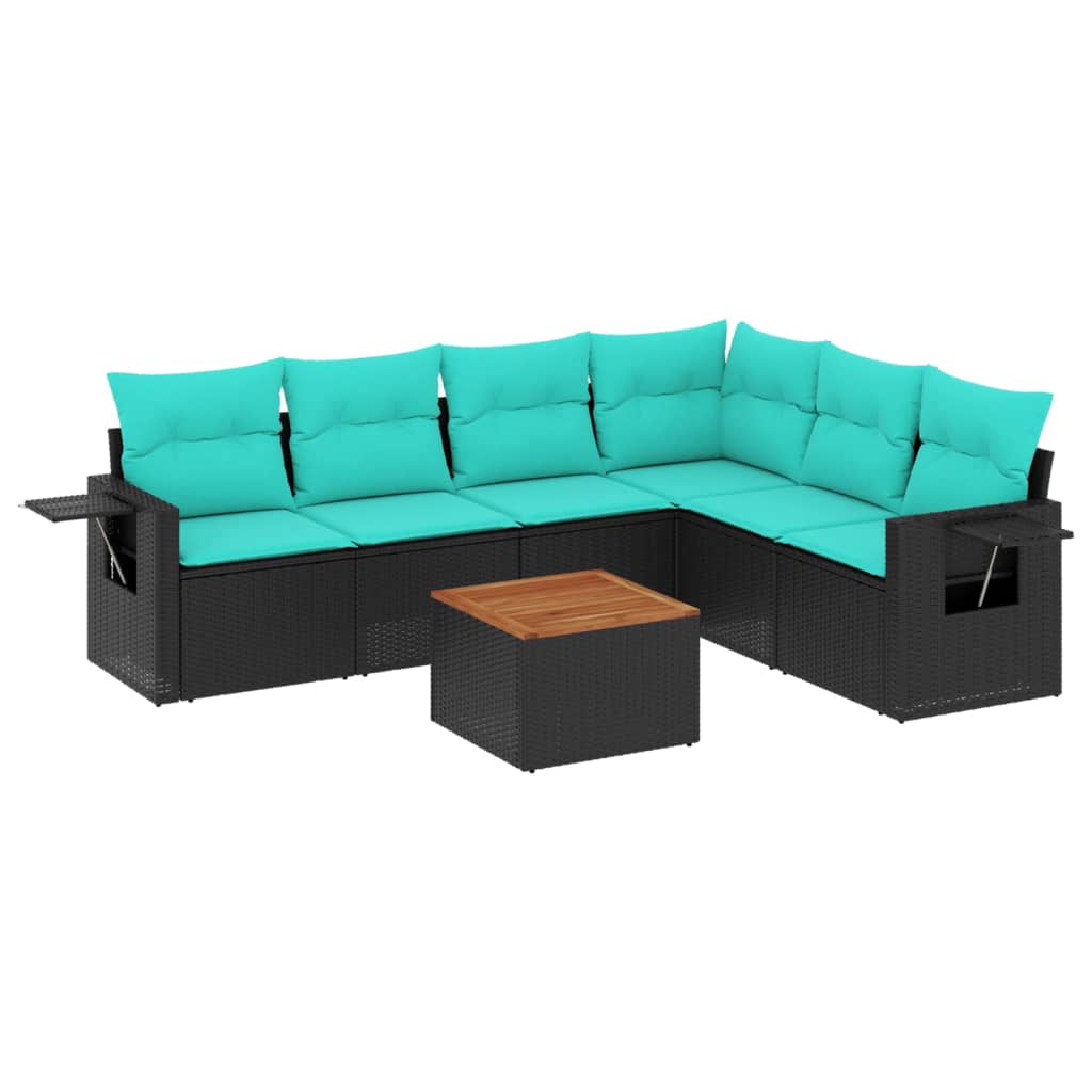 Set Divani da Giardino 7 pz con Cuscini Nero in Polyrattan | homemem39