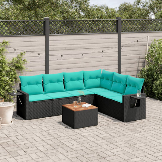 Set Divani da Giardino 7 pz con Cuscini Nero in Polyrattan | homemem39