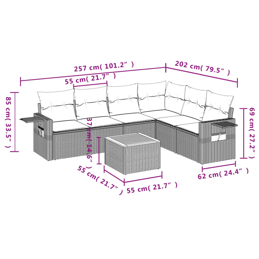 Set Divani da Giardino 7 pz con Cuscini Beige in Polyrattan - homemem39