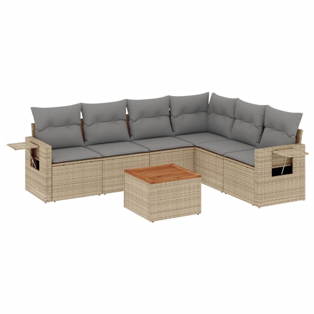 Set Divani da Giardino 7 pz con Cuscini Beige in Polyrattan - homemem39