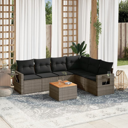 Set Divani da Giardino 7 pz con Cuscini Grigio in Polyrattan - homemem39