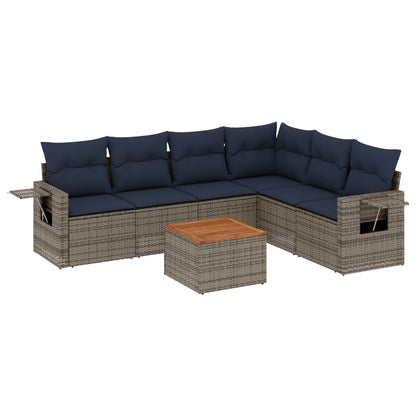 Set Divani da Giardino 7 pz con Cuscini Grigio in Polyrattan | homemem39