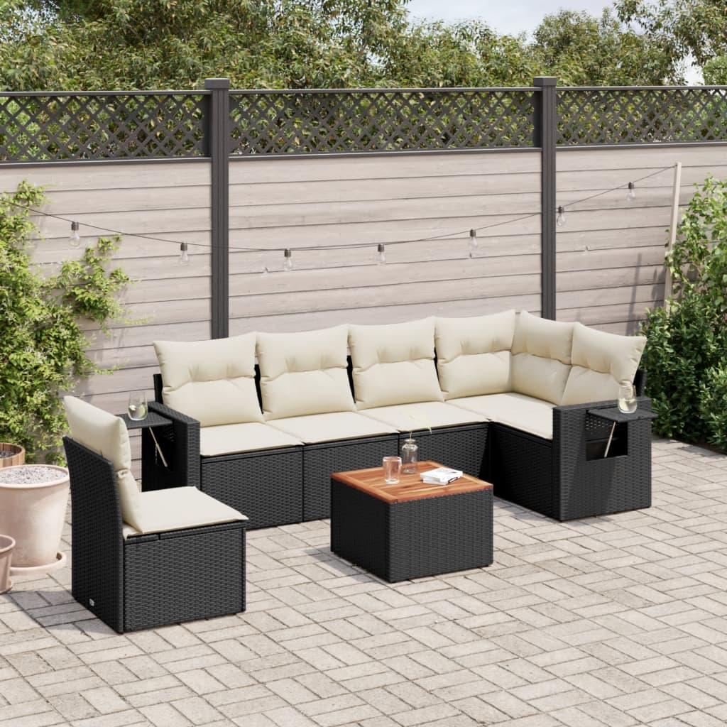 Set Divani da Giardino con Cuscini 7pz Nero Polyrattan - homemem39