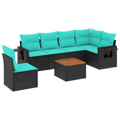 Set Divani da Giardino 7 pz con Cuscini Nero in Polyrattan | homemem39
