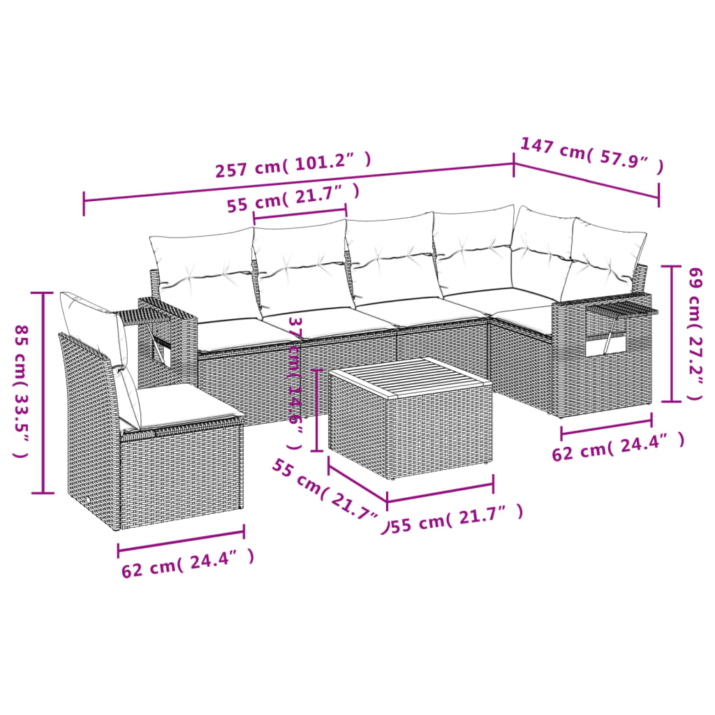 Set Divani da Giardino 7 pz con Cuscini Nero in Polyrattan | homemem39