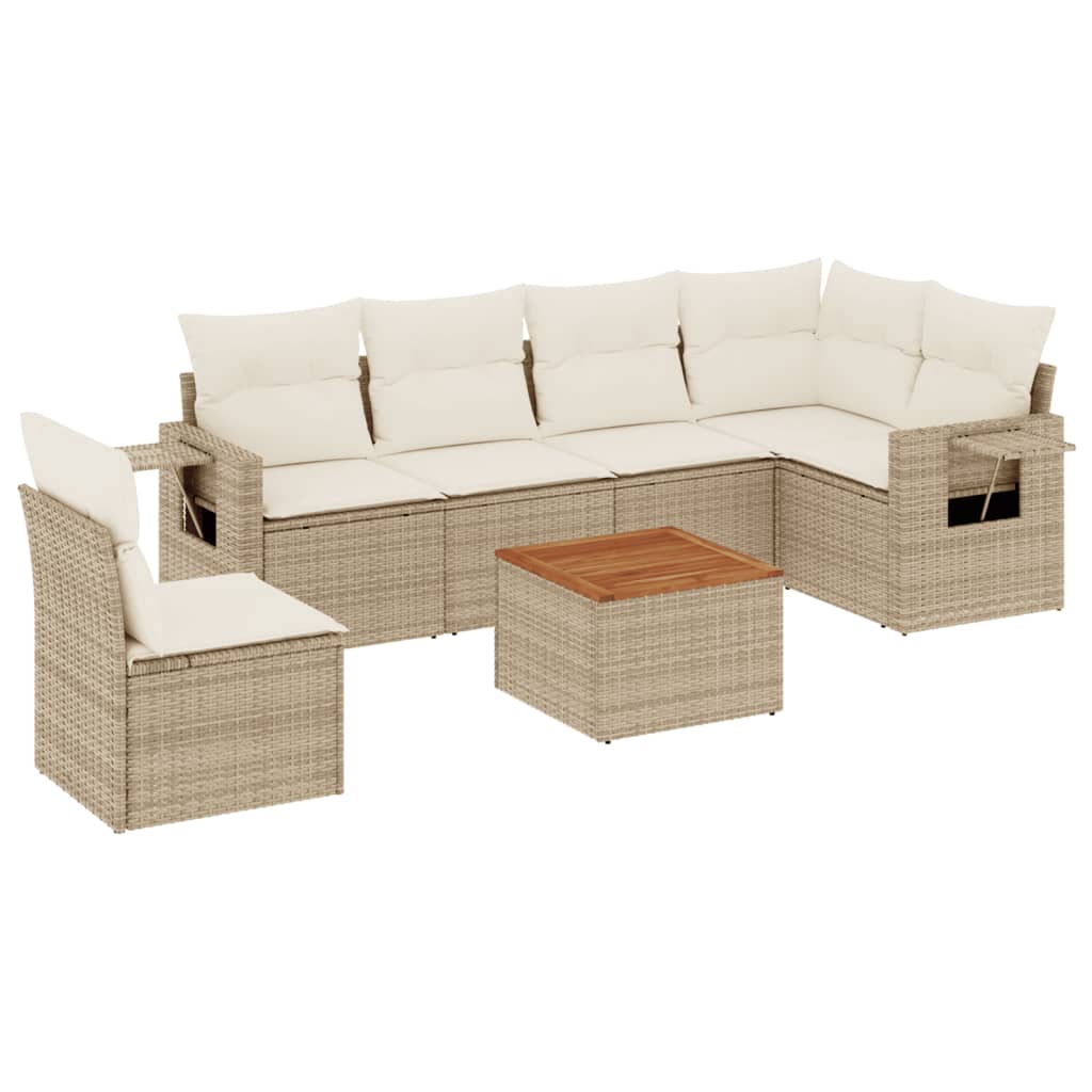 Set Divani da Giardino 7 pz con Cuscini Beige in Polyrattan - homemem39