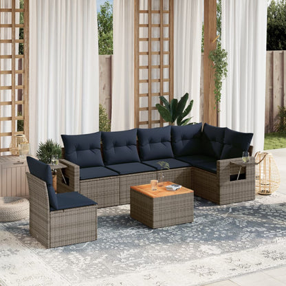 Set Divani da Giardino 7 pz con Cuscini Grigio in Polyrattan | homemem39