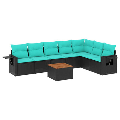 Set Divani da Giardino 8 pz con Cuscini Nero in Polyrattan | homemem39