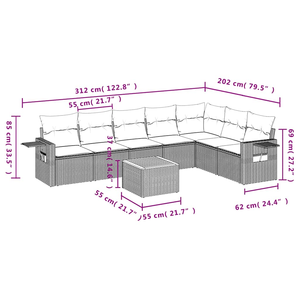 Set Divani da Giardino 8 pz con Cuscini Nero in Polyrattan | homemem39