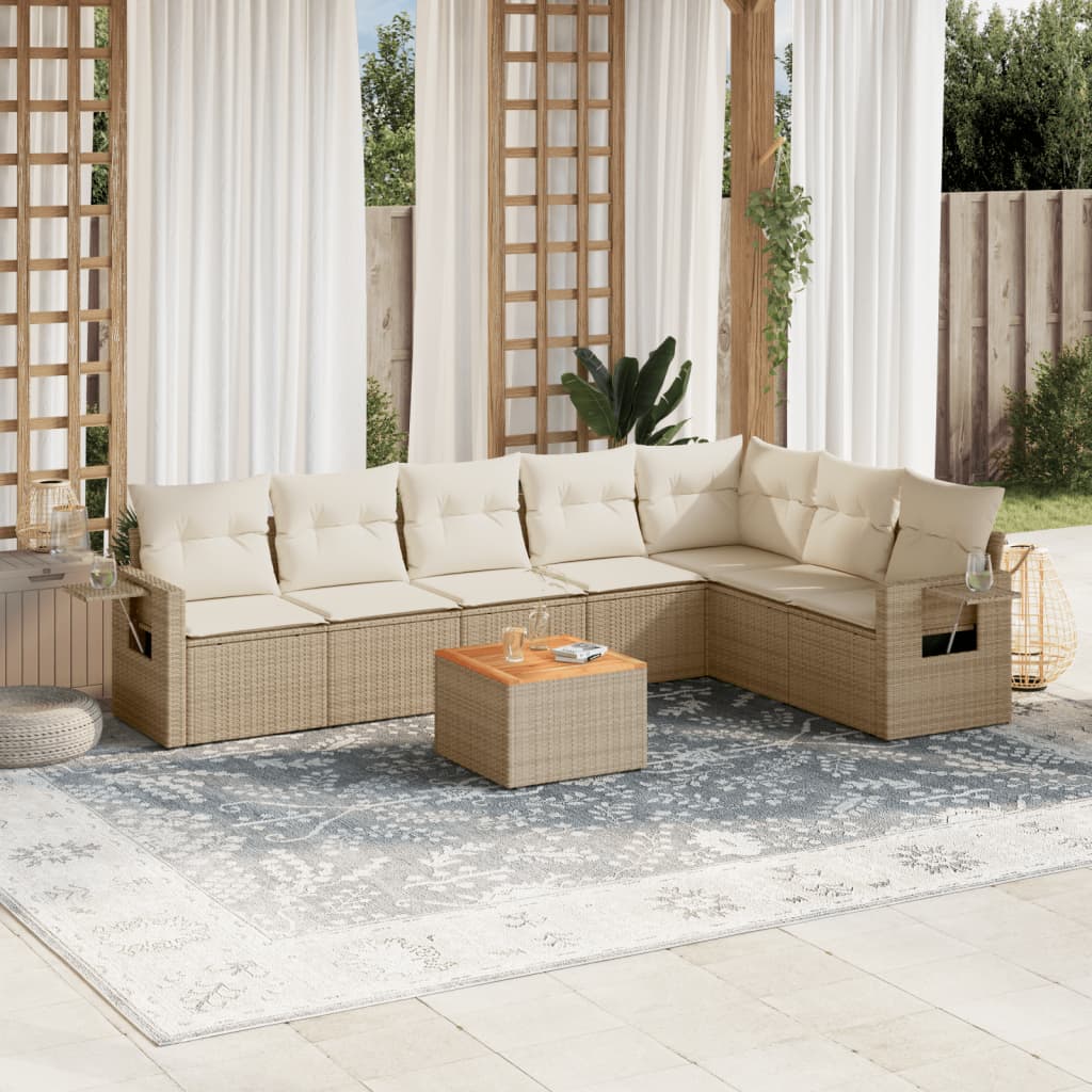 Set Divano da Giardino 8 pz con Cuscini Beige in Polyrattan - homemem39