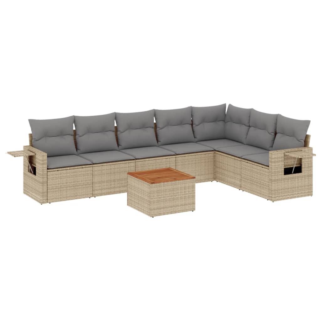 Set Divano da Giardino 8 pz con Cuscini Beige in Polyrattan - homemem39