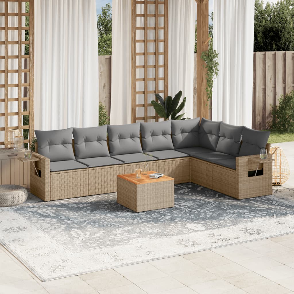 Set Divano da Giardino 8 pz con Cuscini Beige in Polyrattan - homemem39