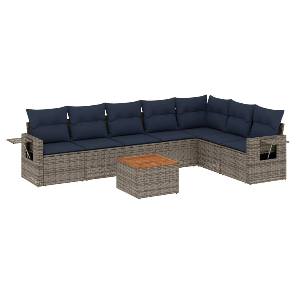 Set Divani da Giardino 8 pz con Cuscini Grigio in Polyrattan | homemem39