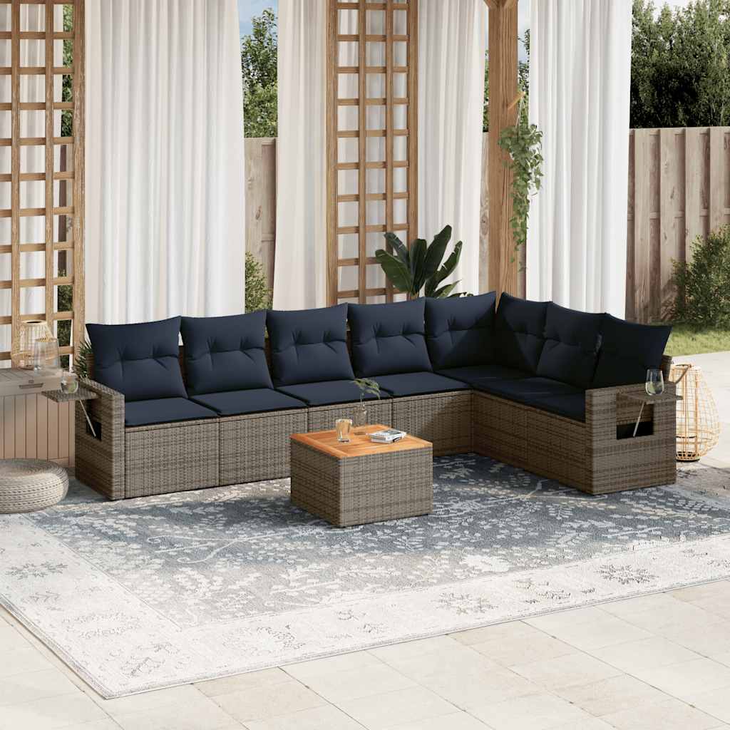 Set Divani da Giardino 8 pz con Cuscini Grigio in Polyrattan | homemem39