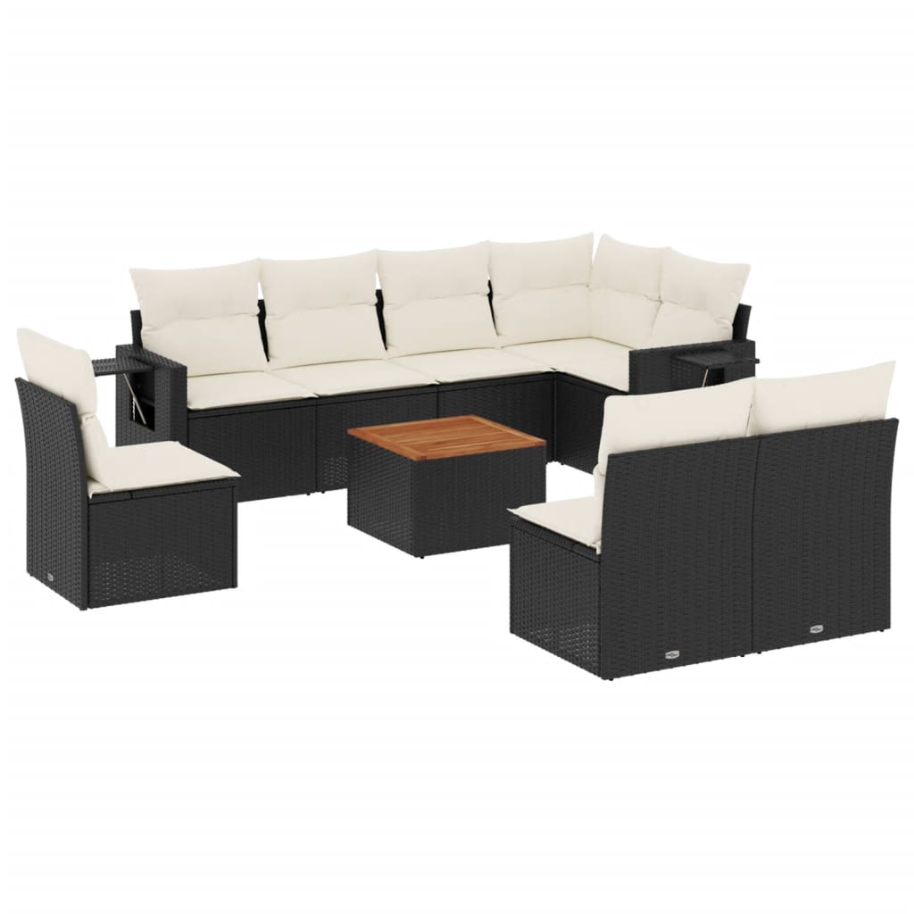 Set Divani da Giardino 9 pz con Cuscini Nero in Polyrattan - homemem39