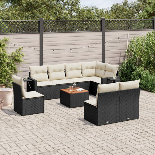 Set Divani da Giardino 9 pz con Cuscini Nero in Polyrattan - homemem39