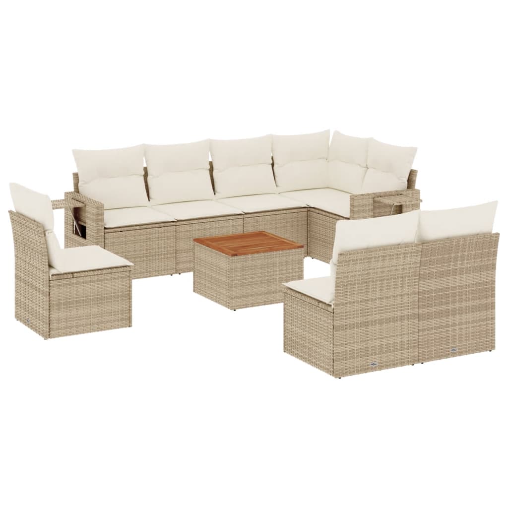 Set Divano da Giardino 9 pz con Cuscini Beige in Polyrattan - homemem39