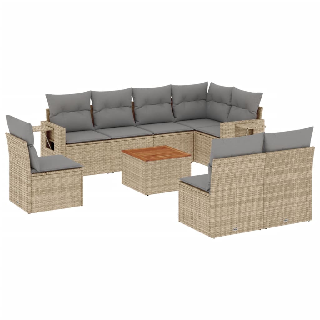 Set Divano da Giardino 9 pz con Cuscini Beige in Polyrattan - homemem39