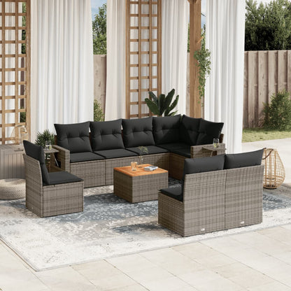 Set Divano da Giardino 9 pz con Cuscini Grigio in Polyrattan - homemem39