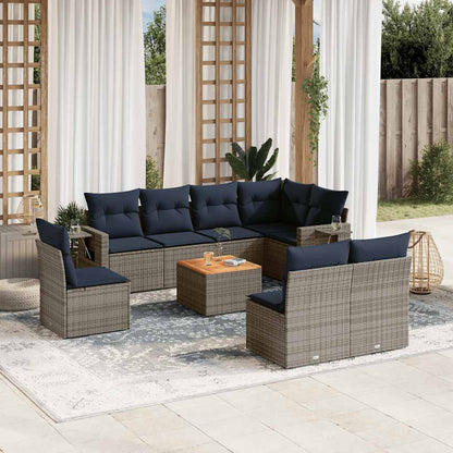 Set Divani da Giardino 9 pz con Cuscini Grigio in Polyrattan | homemem39