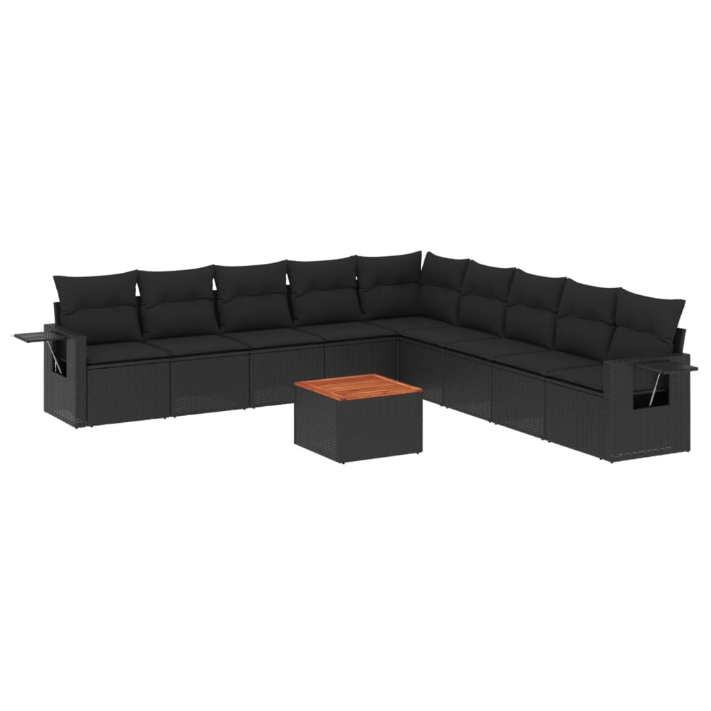 Set Divani da Giardino 10pz con Cuscini in Polyrattan Nero - homemem39