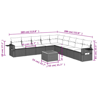 Set Divani da Giardino 10pz con Cuscini in Polyrattan Nero - homemem39