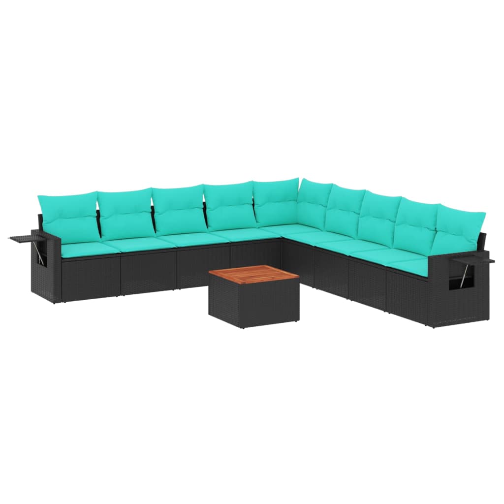 Set Divani da Giardino 10 pz con Cuscini Nero in Polyrattan | homemem39