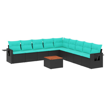 Set Divani da Giardino 10 pz con Cuscini Nero in Polyrattan | homemem39