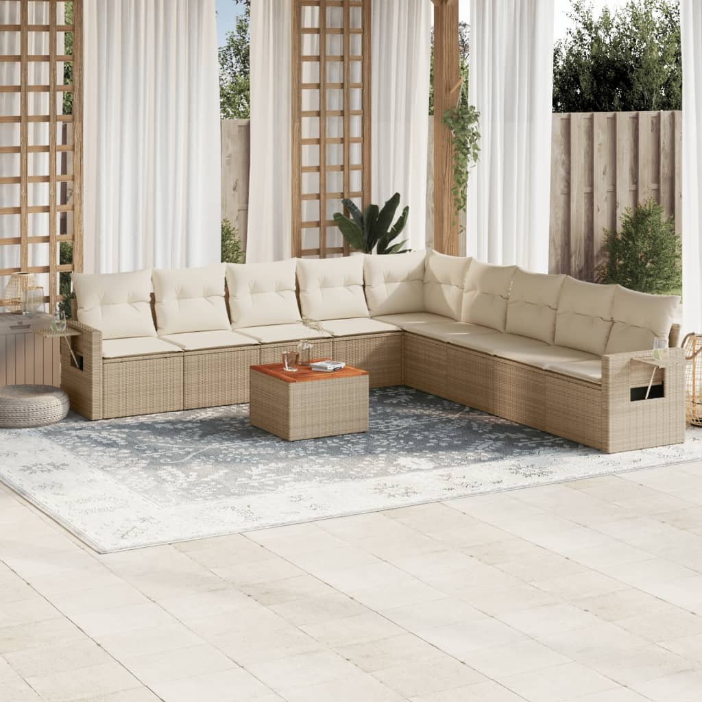 Set Divano da Giardino 10 pz con Cuscini Beige in Polyrattan - homemem39