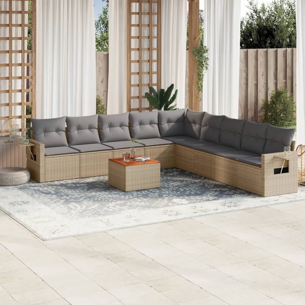 Set Divano da Giardino 10 pz con Cuscini Beige in Polyrattan - homemem39