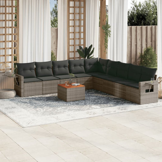 Set Divano da Giardino 10 pz con Cuscini Grigio in Polyrattan - homemem39