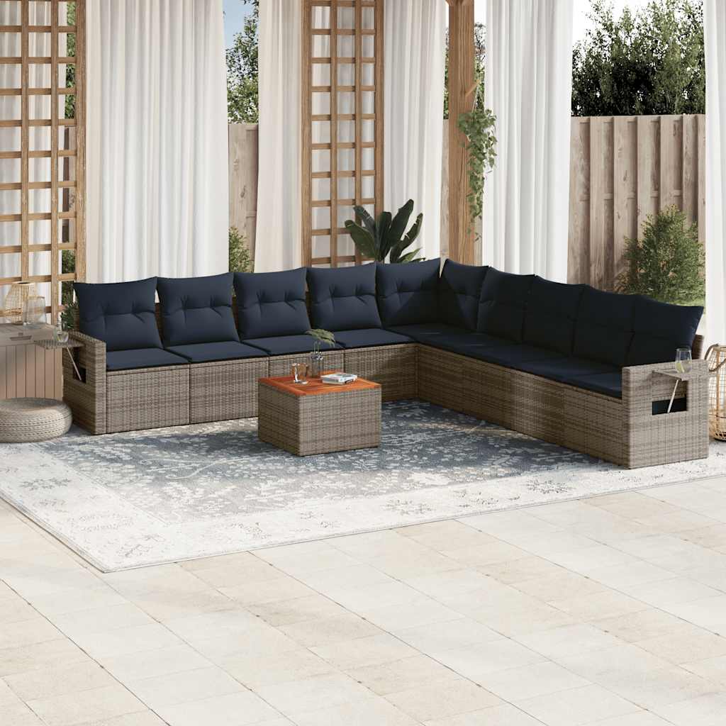Set Divani da Giardino 10 pz con Cuscini Grigio in Polyrattan | homemem39