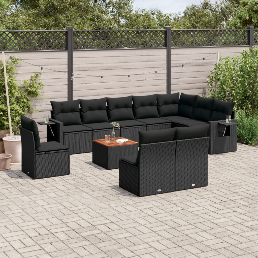 Set Divani da Giardino 11 pz con Cuscini in Polyrattan Nero - homemem39