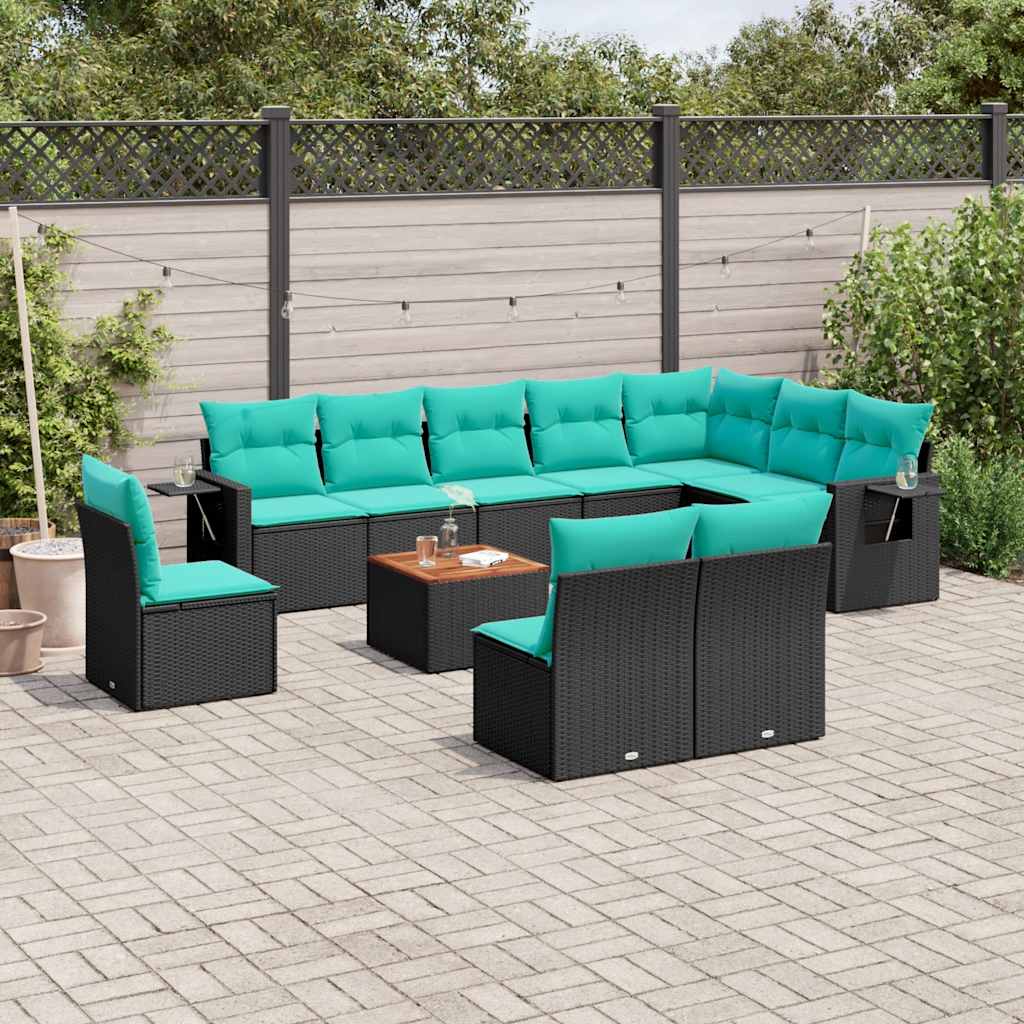 Set Divani da Giardino 11 pz con Cuscini Nero in Polyrattan | homemem39