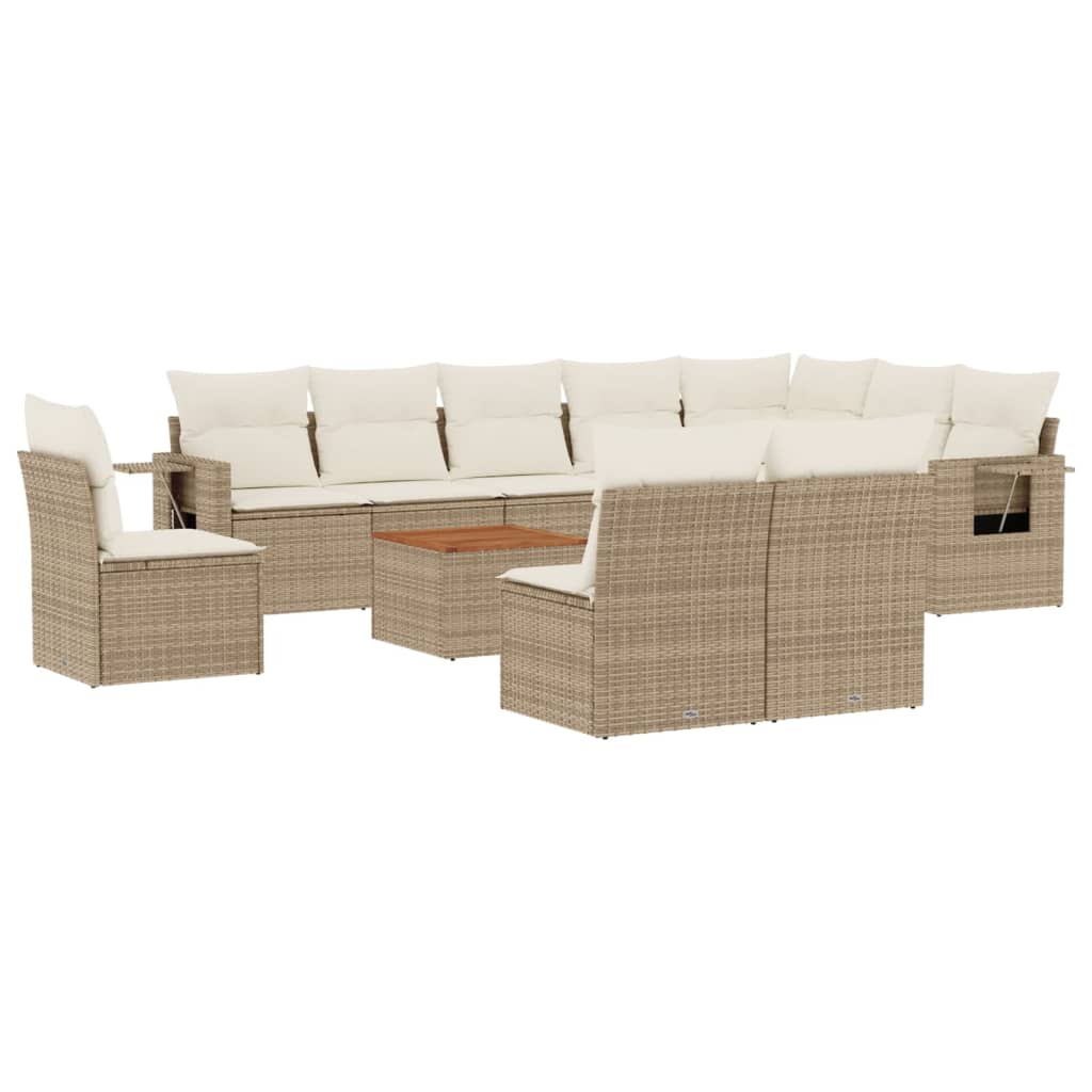 Set Divani da Giardino 11 pz con Cuscini Beige in Polyrattan - homemem39