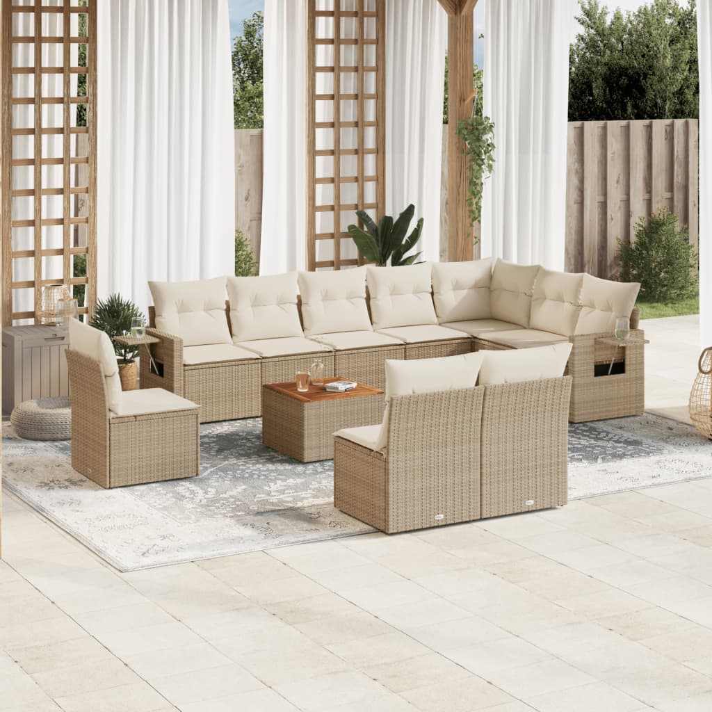 Set Divani da Giardino 11 pz con Cuscini Beige in Polyrattan - homemem39