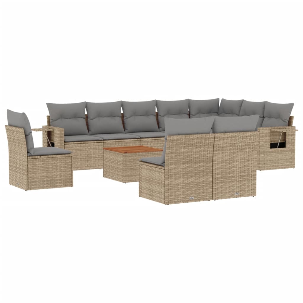 Set Divani da Giardino 11 pz con Cuscini Beige in Polyrattan - homemem39