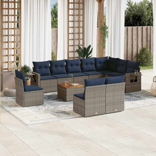 Set Divani da Giardino 11 pz con Cuscini Grigio in Polyrattan | homemem39
