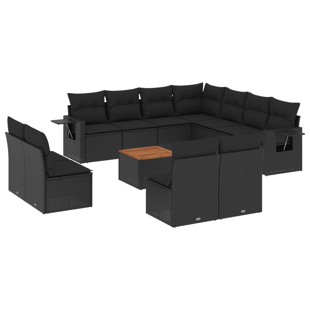 Set Divani da Giardino 12 pz con Cuscini Nero in Polyrattan - homemem39