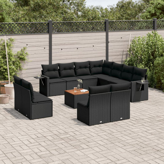 Set Divani da Giardino 12 pz con Cuscini Nero in Polyrattan - homemem39